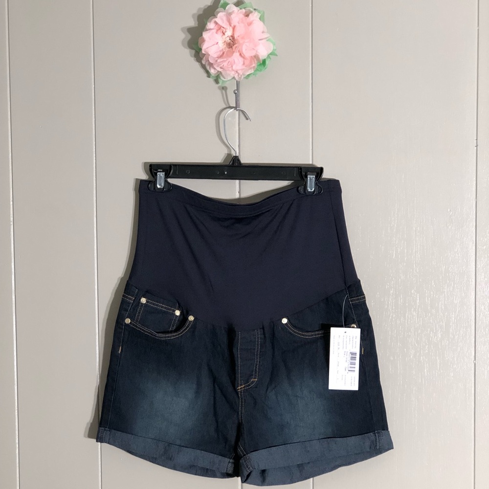 Dark denim maternity jean shorts